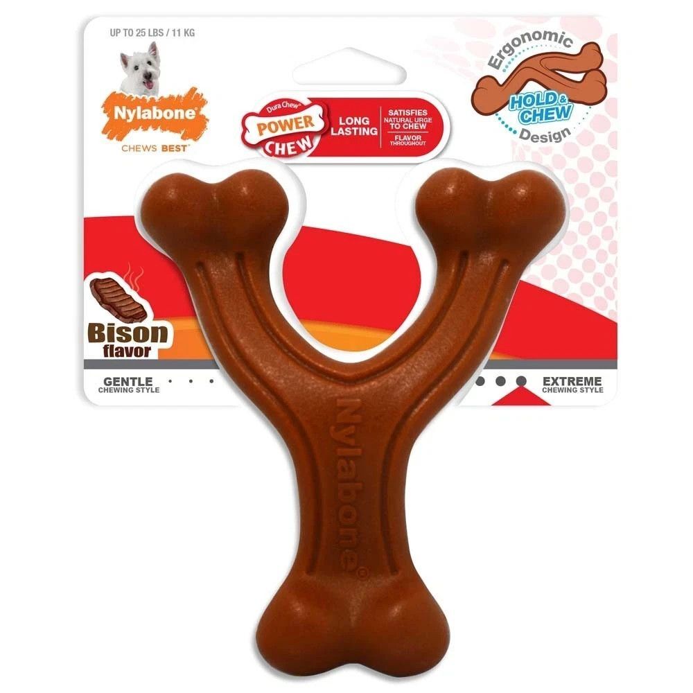 Nylabone Power Chew Textured Bison Flavored Large Sized Wishbone Toy for Dogs